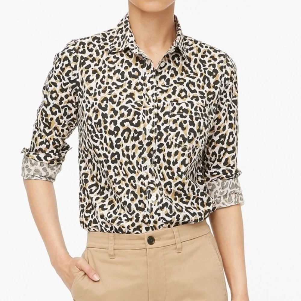 J. Crew Leopard Print Button-Up Shirt